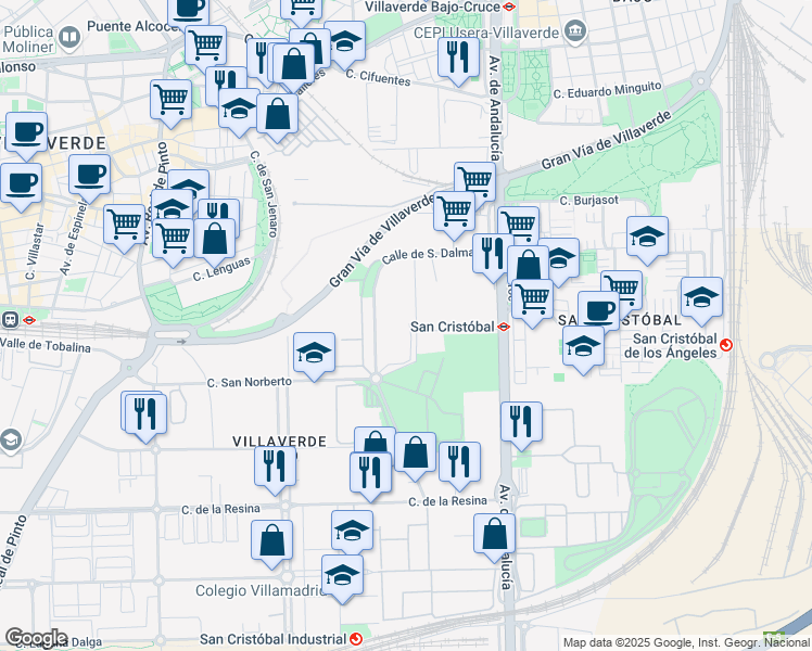 map of restaurants, bars, coffee shops, grocery stores, and more near 20 Calle San Norberto in Madrid