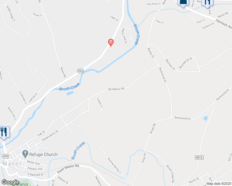 map of restaurants, bars, coffee shops, grocery stores, and more near 314 Mount Manor Road in Manor