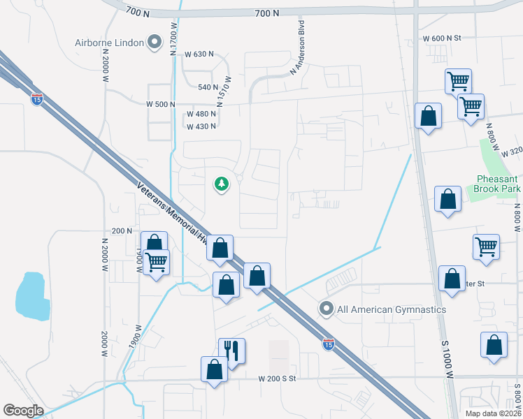 map of restaurants, bars, coffee shops, grocery stores, and more near 1434 West Stable Street in Lindon