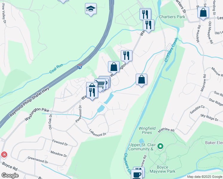 map of restaurants, bars, coffee shops, grocery stores, and more near 102 Twin Ponds Lane in Bridgeville