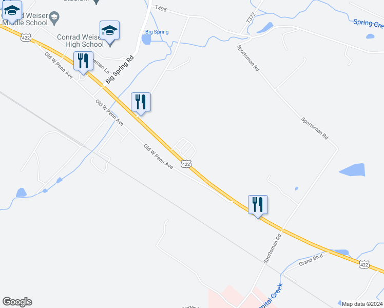 map of restaurants, bars, coffee shops, grocery stores, and more near 6801 Penn Avenue in Wernersville