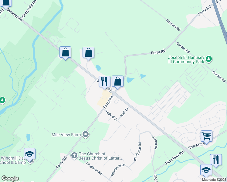 map of restaurants, bars, coffee shops, grocery stores, and more near 1516 Ferry Road in Fountainville