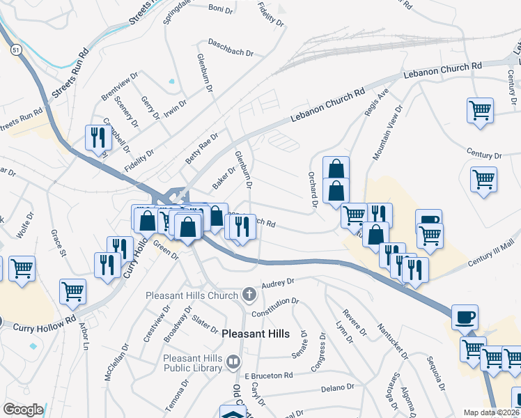 map of restaurants, bars, coffee shops, grocery stores, and more near 149 Old Lebanon Church Road in Pittsburgh
