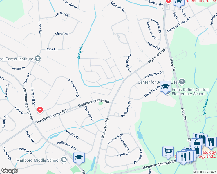 map of restaurants, bars, coffee shops, grocery stores, and more near 213 Bradwick Way in Marlboro