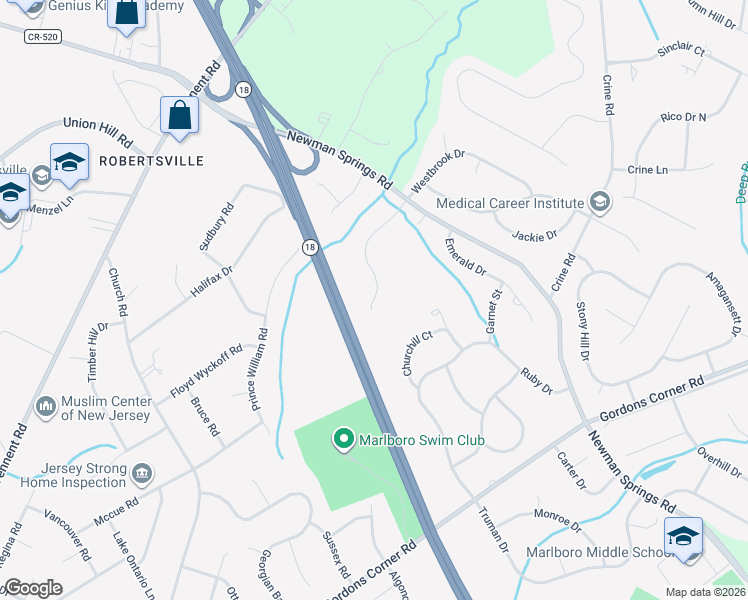 map of restaurants, bars, coffee shops, grocery stores, and more near 138 Valesi Drive in Marlboro Township