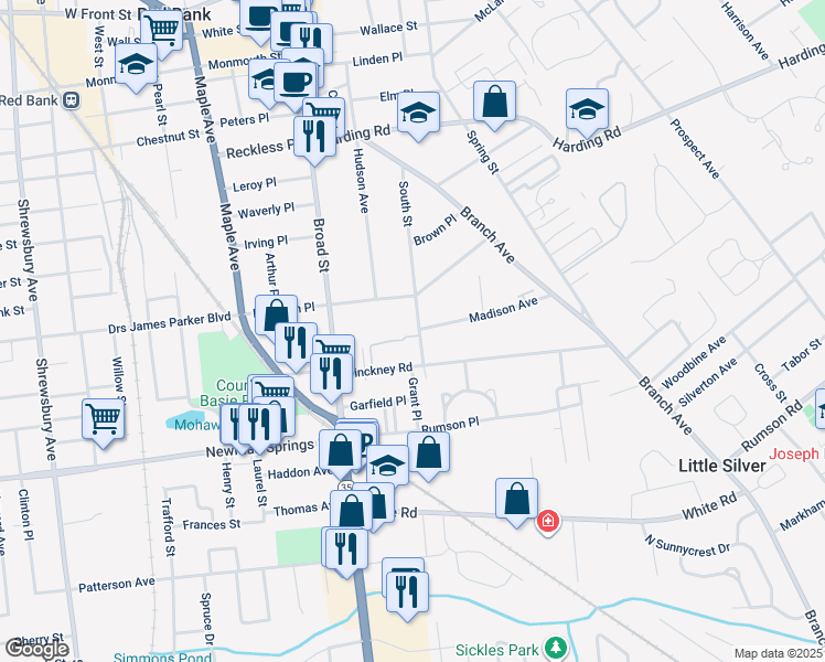 map of restaurants, bars, coffee shops, grocery stores, and more near 164 South Street in Red Bank