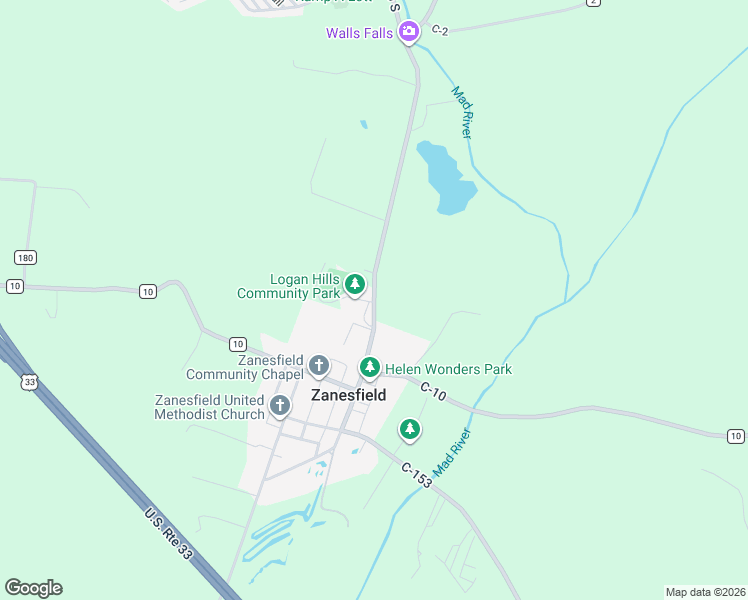 map of restaurants, bars, coffee shops, grocery stores, and more near 2582 Sandusky Street in Zanesfield