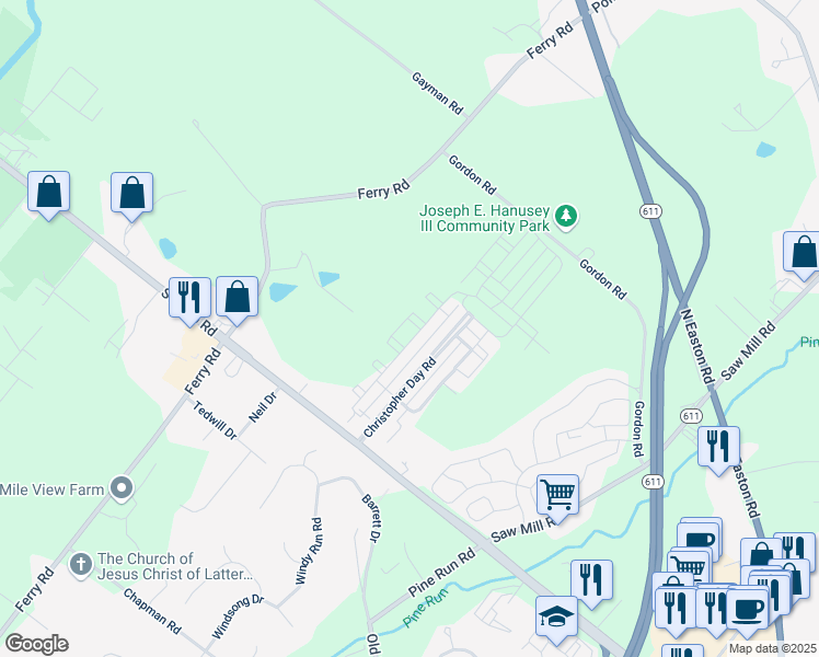 map of restaurants, bars, coffee shops, grocery stores, and more near 3753 Jacob Stout Road in Doylestown