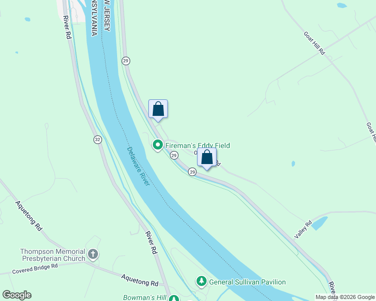map of restaurants, bars, coffee shops, grocery stores, and more near 1850 River Road in Lambertville