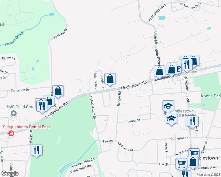 map of restaurants, bars, coffee shops, grocery stores, and more near in Dauphin County