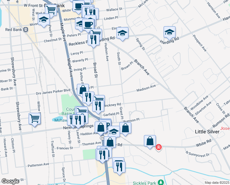 map of restaurants, bars, coffee shops, grocery stores, and more near 20 Pinckney Road in Red Bank
