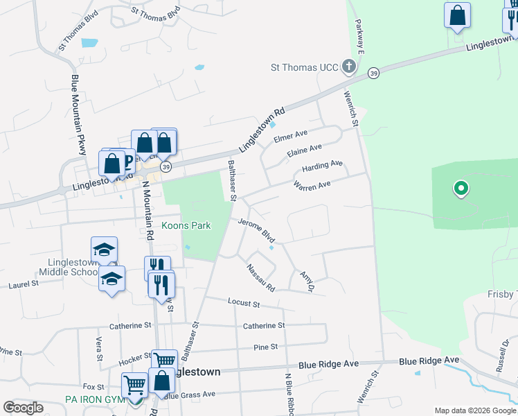 map of restaurants, bars, coffee shops, grocery stores, and more near 6200 Jerome Boulevard in Harrisburg
