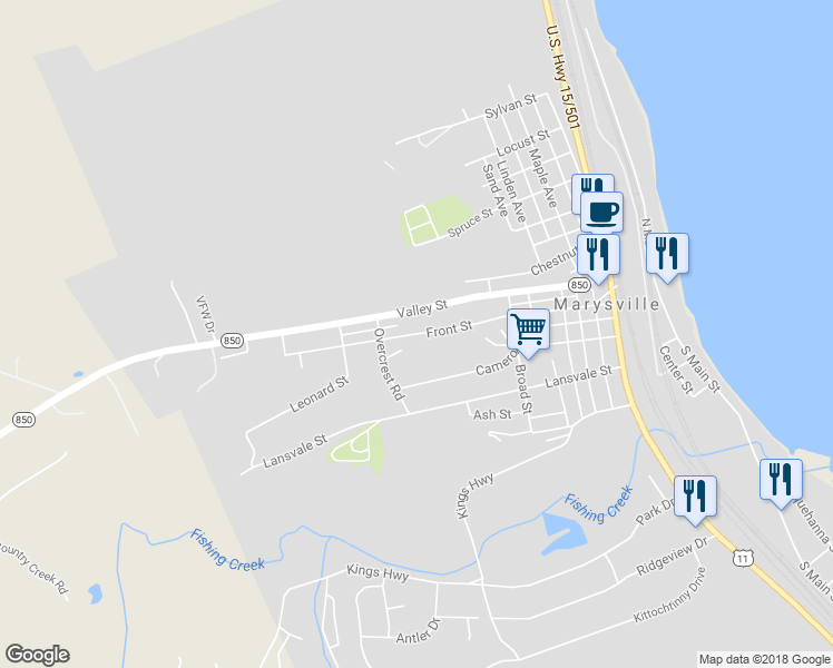 map of restaurants, bars, coffee shops, grocery stores, and more near 509 Front Street in Marysville