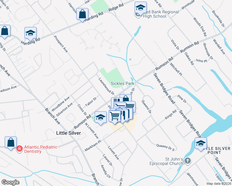 map of restaurants, bars, coffee shops, grocery stores, and more near 154 Rumson Road in Little Silver
