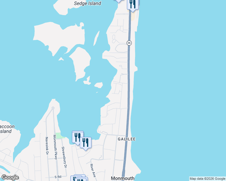 map of restaurants, bars, coffee shops, grocery stores, and more near 100 Seaview Avenue in Monmouth Beach
