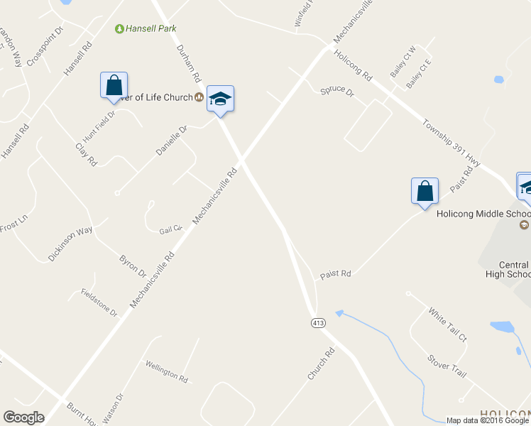 map of restaurants, bars, coffee shops, grocery stores, and more near 3272 Durham Road in Doylestown