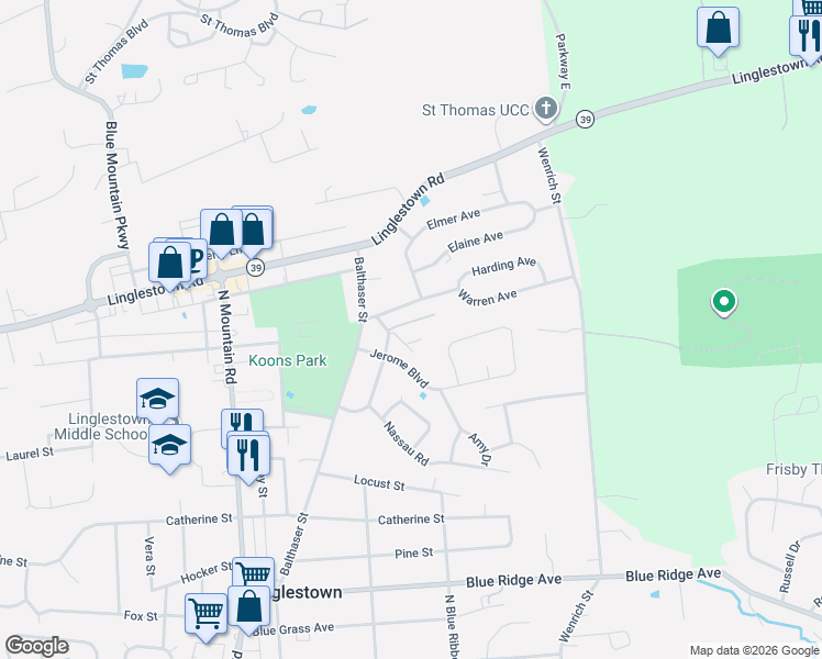 map of restaurants, bars, coffee shops, grocery stores, and more near 6211 Warren Avenue in Harrisburg