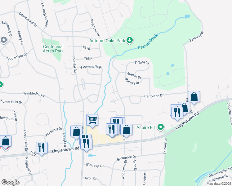 map of restaurants, bars, coffee shops, grocery stores, and more near 2525 Patton Road in Harrisburg