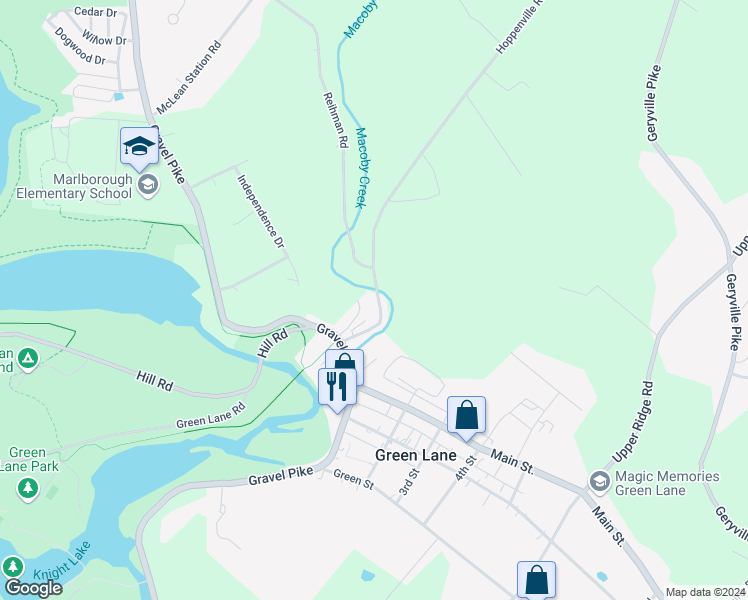 map of restaurants, bars, coffee shops, grocery stores, and more near 759 Lumber Street in Green Lane