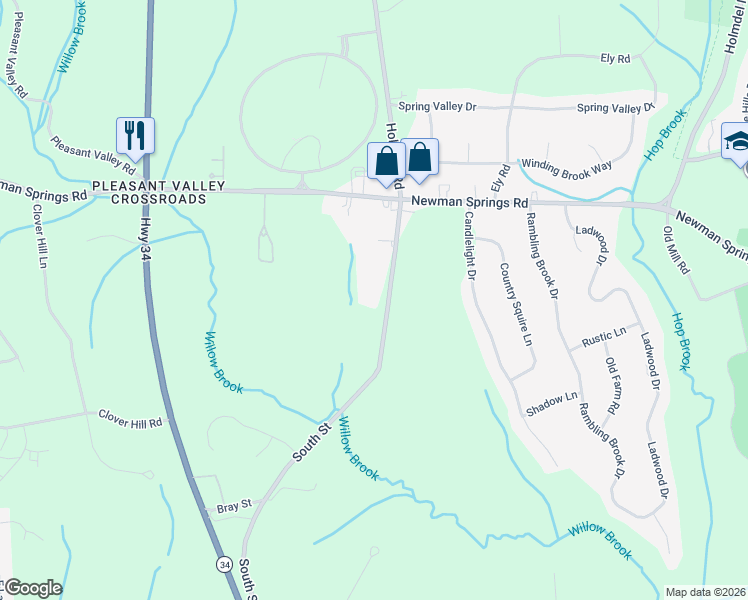 map of restaurants, bars, coffee shops, grocery stores, and more near 26 South Holmdel Road in Holmdel