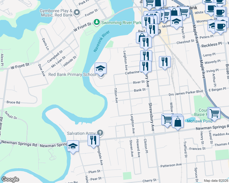 map of restaurants, bars, coffee shops, grocery stores, and more near 30 Tilton Avenue in Red Bank