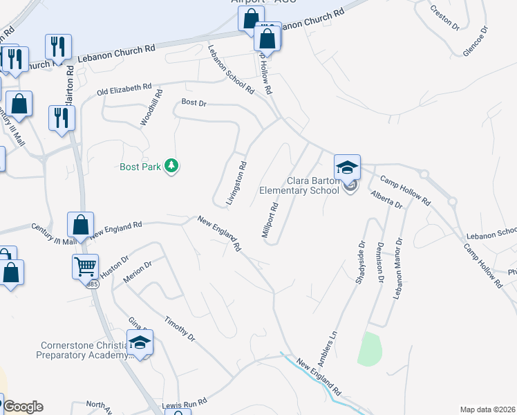 map of restaurants, bars, coffee shops, grocery stores, and more near 424 Spring Valley Road in West Mifflin