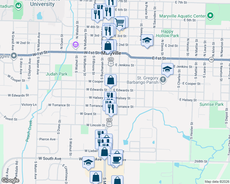 map of restaurants, bars, coffee shops, grocery stores, and more near 400-498 South Market Street in Maryville