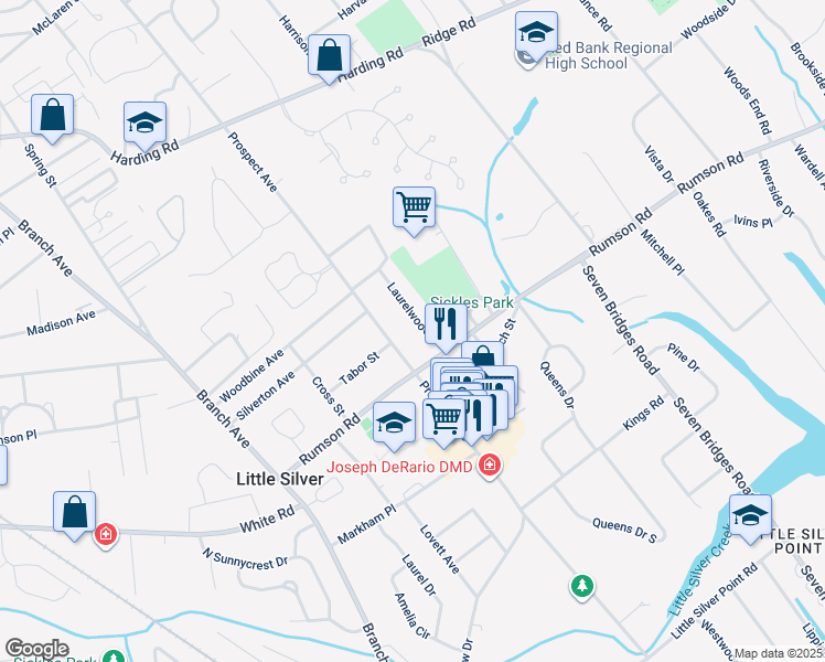 map of restaurants, bars, coffee shops, grocery stores, and more near 14 Laurelwood Drive in Little Silver
