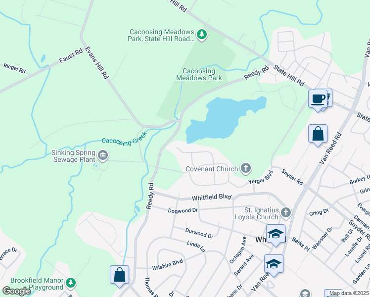 map of restaurants, bars, coffee shops, grocery stores, and more near 1415 Stone Ridge Road in Reading