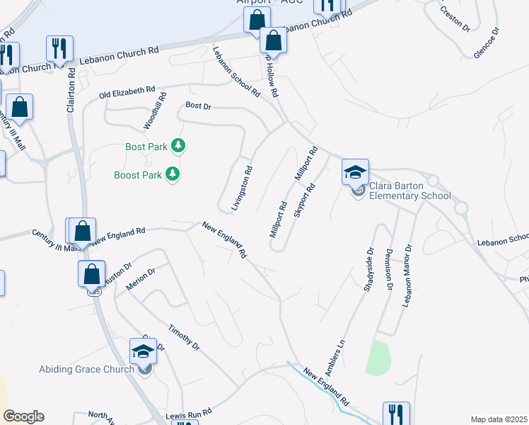 map of restaurants, bars, coffee shops, grocery stores, and more near 424 Spring Valley Road in West Mifflin