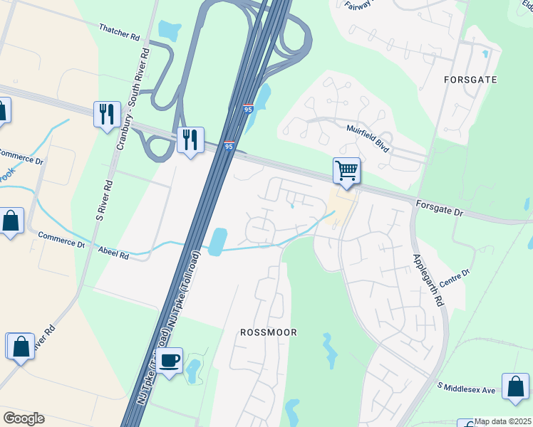 map of restaurants, bars, coffee shops, grocery stores, and more near 712B Victoria Court in Monroe Township