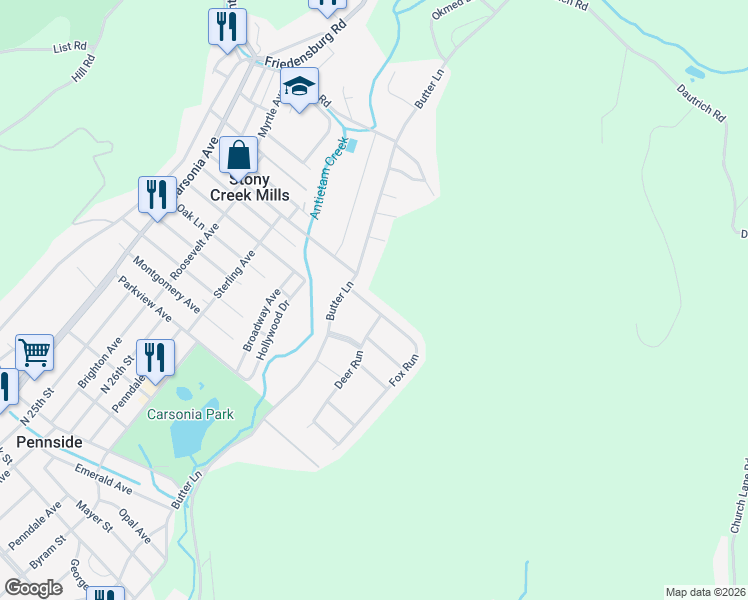 map of restaurants, bars, coffee shops, grocery stores, and more near 1340 Fox Run in Reading