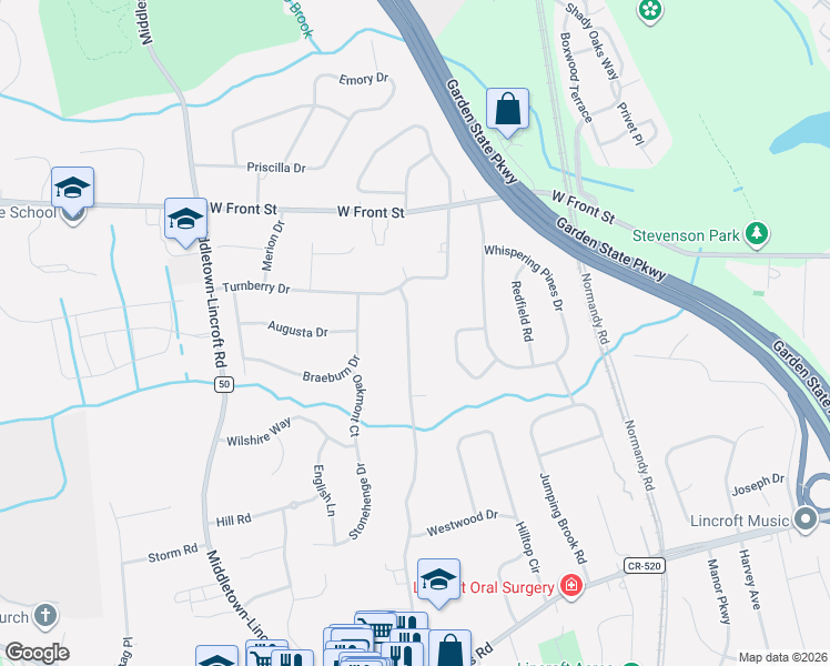 map of restaurants, bars, coffee shops, grocery stores, and more near 96 Leedsville Drive in Middletown Township