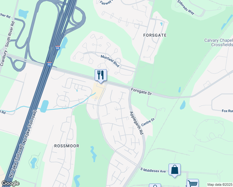 map of restaurants, bars, coffee shops, grocery stores, and more near 38 Concord Lane in Monroe Township