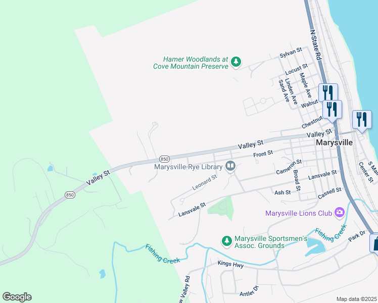 map of restaurants, bars, coffee shops, grocery stores, and more near 729 Valley Road in Marysville