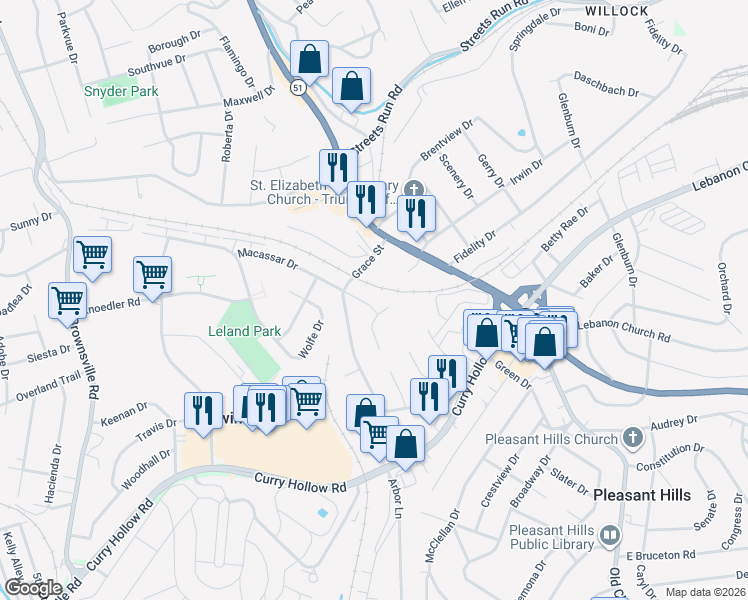 map of restaurants, bars, coffee shops, grocery stores, and more near 603 Macassar Drive in Pittsburgh
