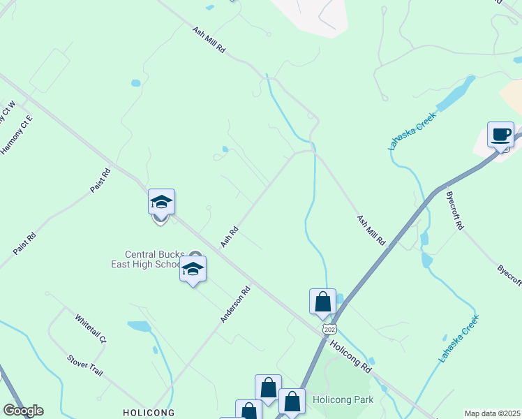 map of restaurants, bars, coffee shops, grocery stores, and more near 5311 Ash Road in Doylestown