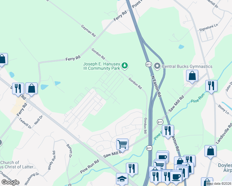 map of restaurants, bars, coffee shops, grocery stores, and more near 3925 Cephas Child Road in Doylestown