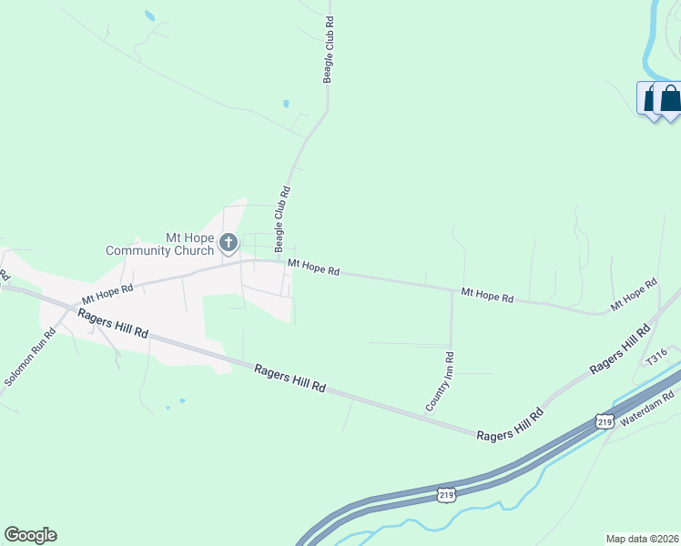 map of restaurants, bars, coffee shops, grocery stores, and more near Mount Hope Road in South Fork