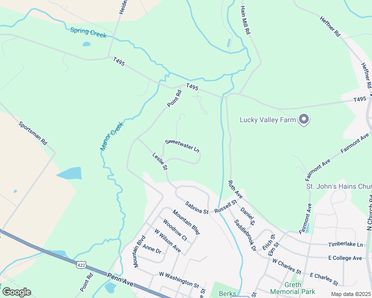 map of restaurants, bars, coffee shops, grocery stores, and more near 54 Sweetwater Lane in Wernersville