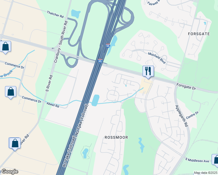 map of restaurants, bars, coffee shops, grocery stores, and more near 296 Stratford Lane in Monroe Township