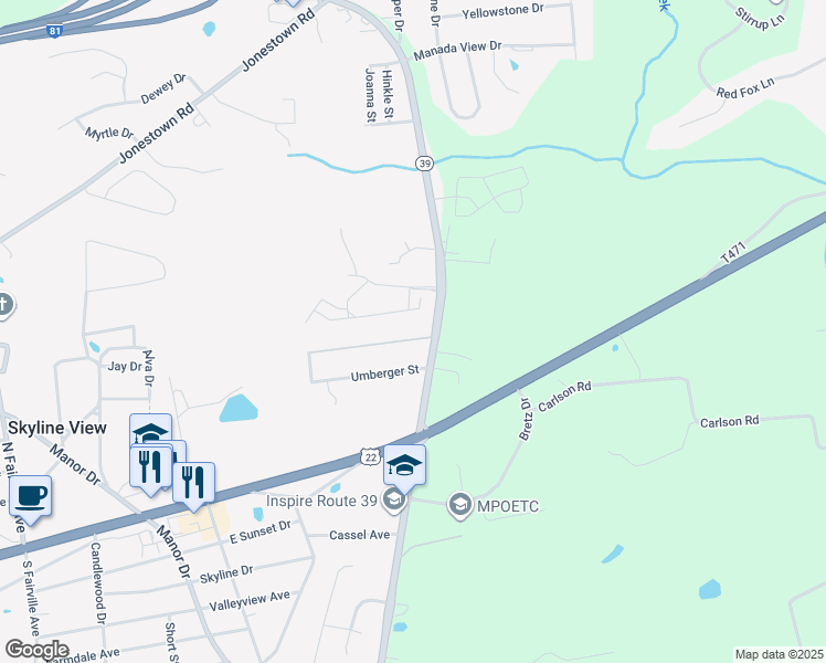 map of restaurants, bars, coffee shops, grocery stores, and more near 7944 Slepian Street in Harrisburg