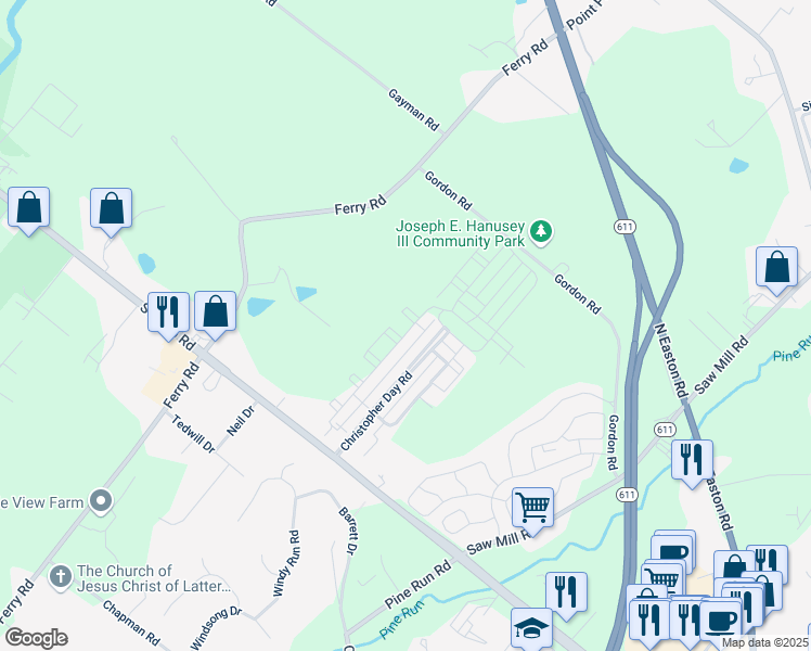 map of restaurants, bars, coffee shops, grocery stores, and more near 3838 Jacob Stout Road in Doylestown