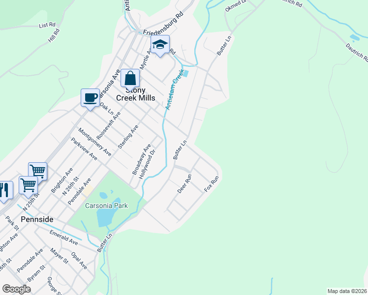 map of restaurants, bars, coffee shops, grocery stores, and more near 1374 Fox Run in Reading