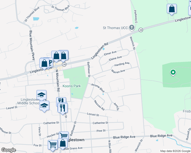 map of restaurants, bars, coffee shops, grocery stores, and more near 6212 Warren Avenue in Harrisburg