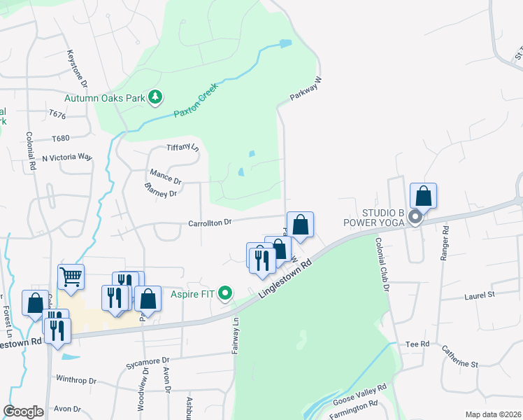 map of restaurants, bars, coffee shops, grocery stores, and more near 5084 Carrollton Drive in Harrisburg
