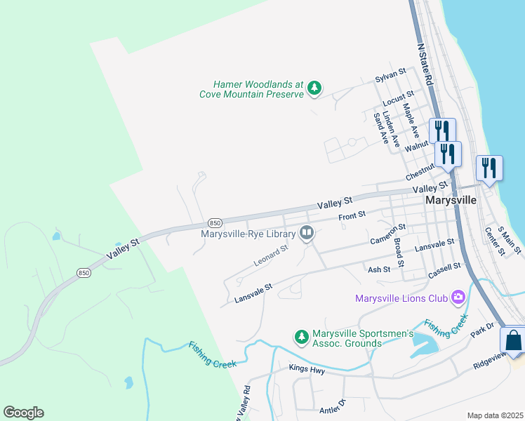 map of restaurants, bars, coffee shops, grocery stores, and more near 701 Valley Street in Marysville