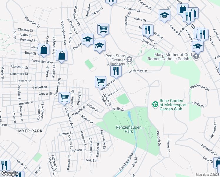 map of restaurants, bars, coffee shops, grocery stores, and more near 2008 Barnsdale Street in McKeesport