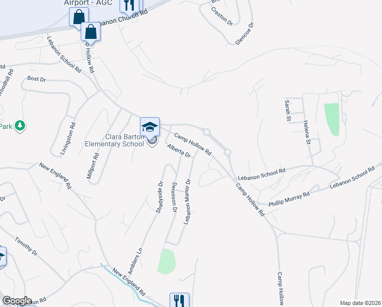 map of restaurants, bars, coffee shops, grocery stores, and more near 788 Camp Hollow Road in West Mifflin