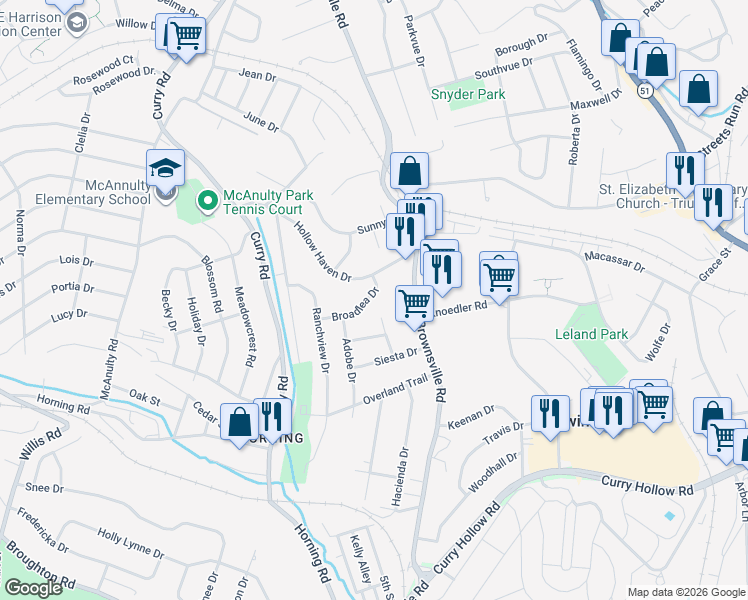 map of restaurants, bars, coffee shops, grocery stores, and more near 61 Hollow Haven Drive in Pittsburgh